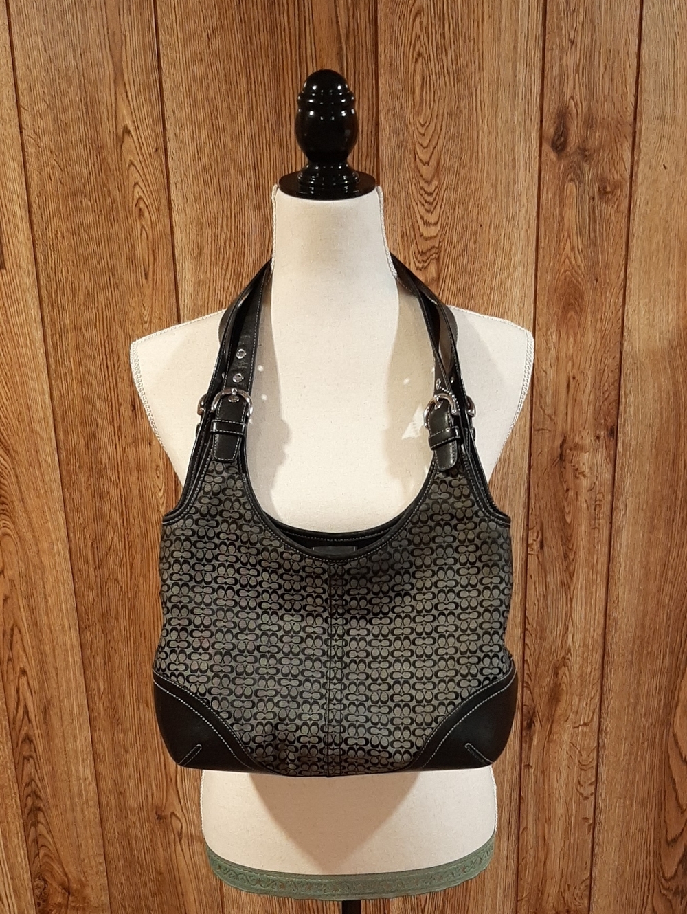 Coach Black Monogram Snap-Closure Shoulder Bag/Fabric and Leather *WELL-USED!*